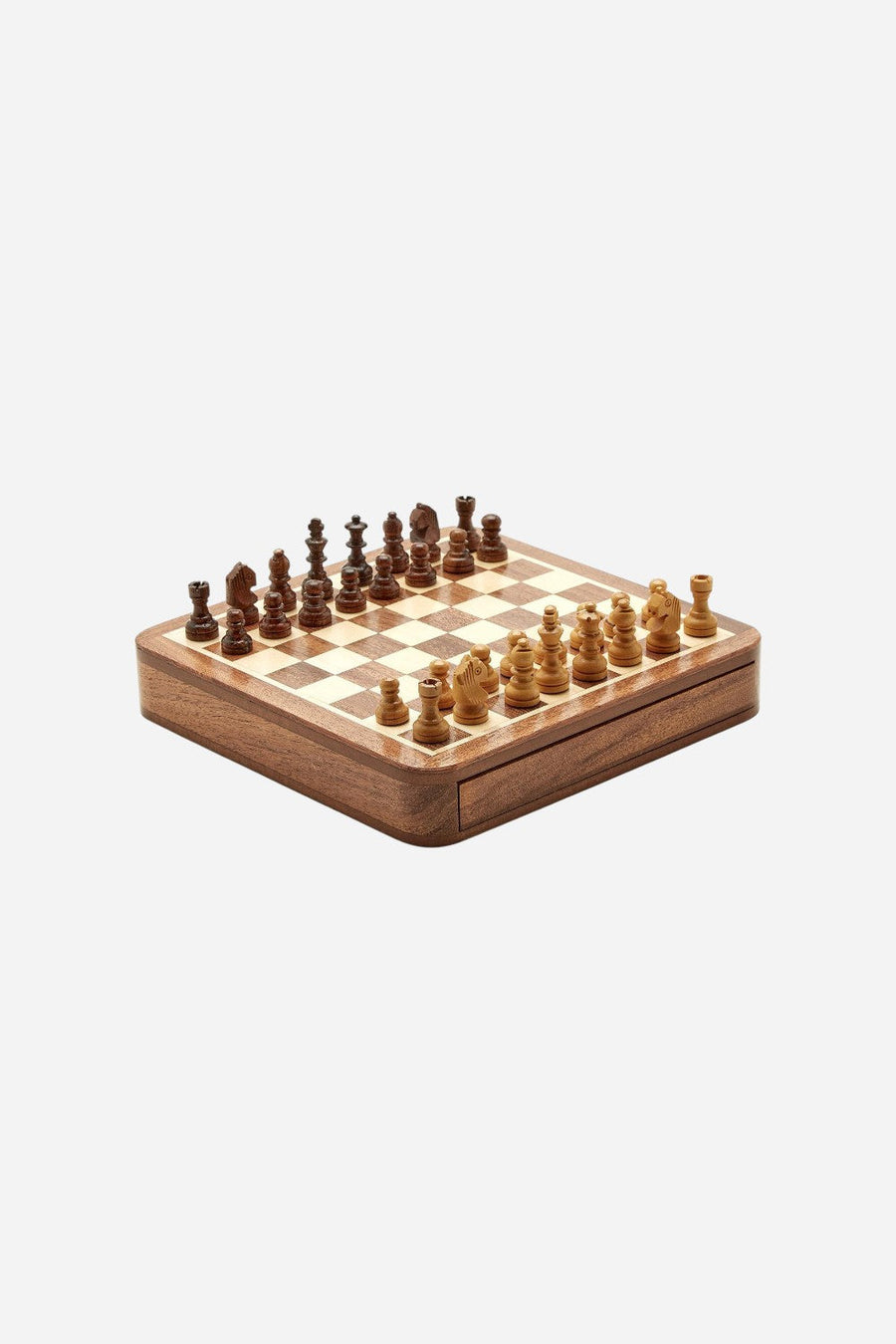 Magnetic Chess Set in Hand-Crafted Wooden Box – front view