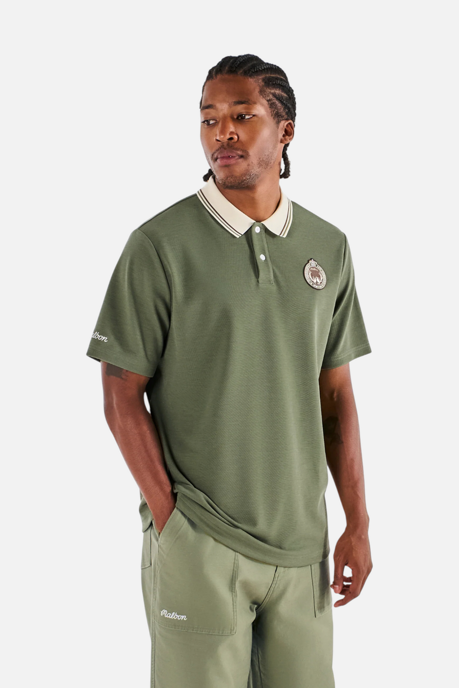 Malbon Fairway Oakwood Polo in Olivine – front view