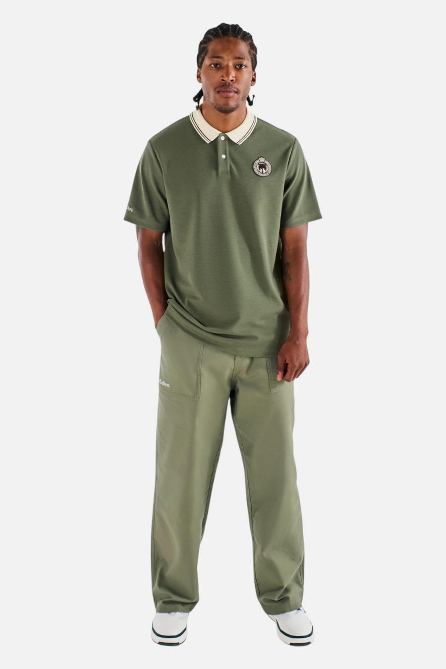 Malbon Fairway Oakwood Polo in Olivine – side view
