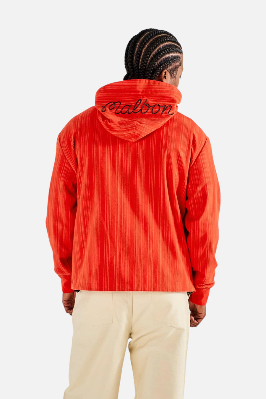 Malbon Golf Arena Jacket in Grenadine Red Stripe – back view