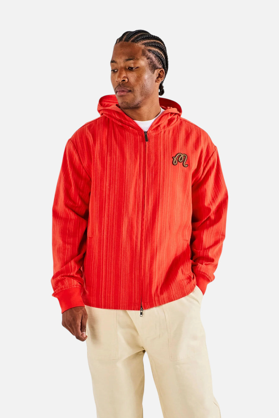 Malbon Golf Arena Jacket in Grenadine Red Stripe – front view