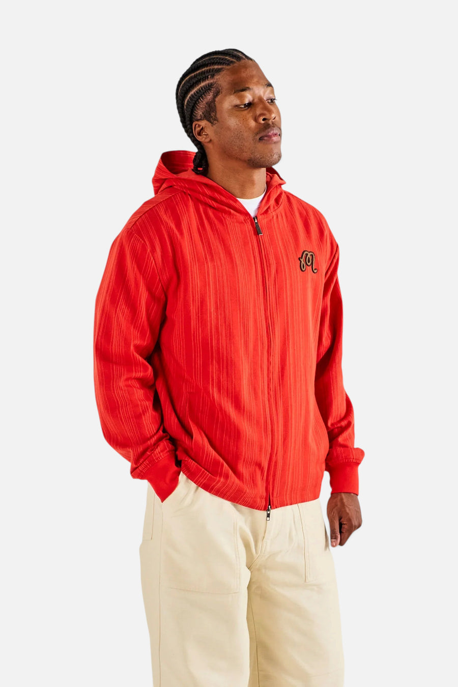 Malbon Golf Arena Jacket in Grenadine Red Stripe – side view