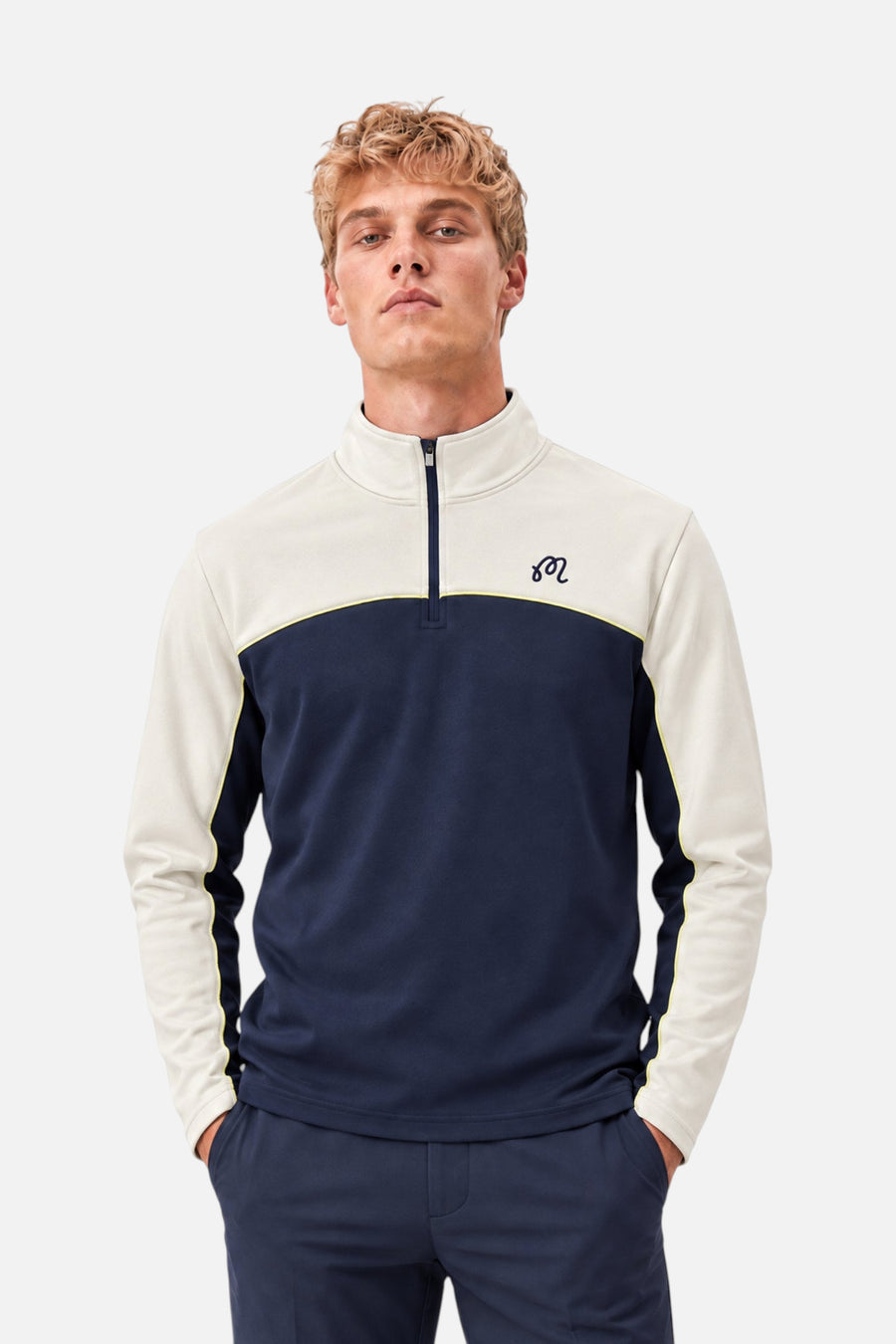 Malbon Golf Aurora 1/4 Zip Mid Layer in Navy – front view