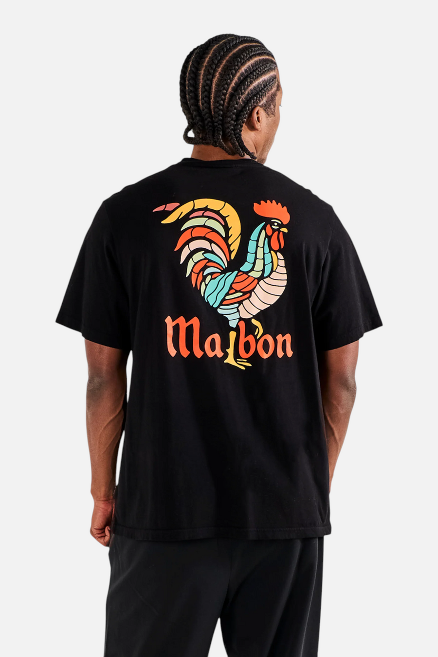 Malbon Golf Bermuda Rooster Tee in Black – front view