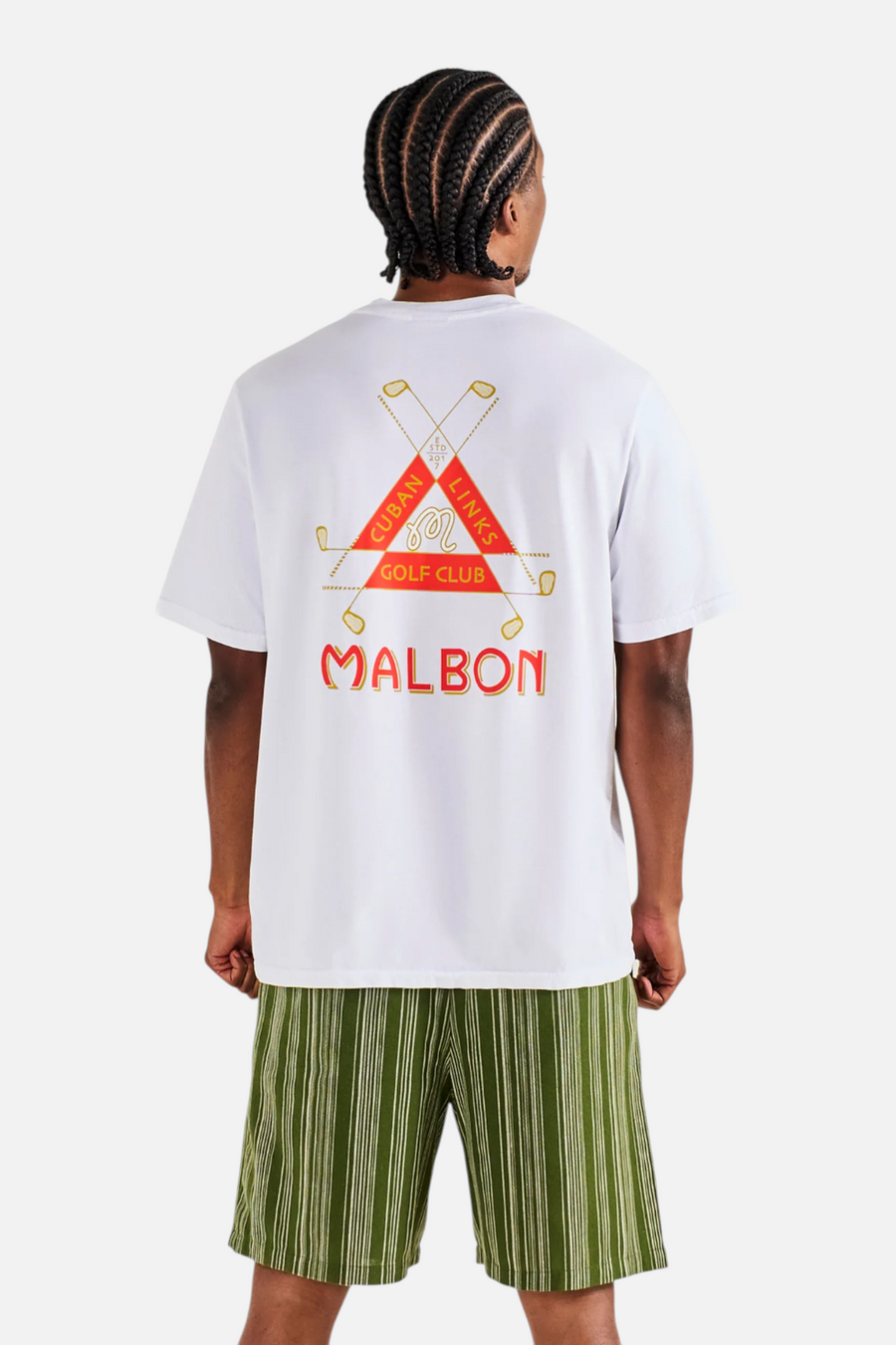 Malbon Golf Bermuda Trinity Tee in White – front view