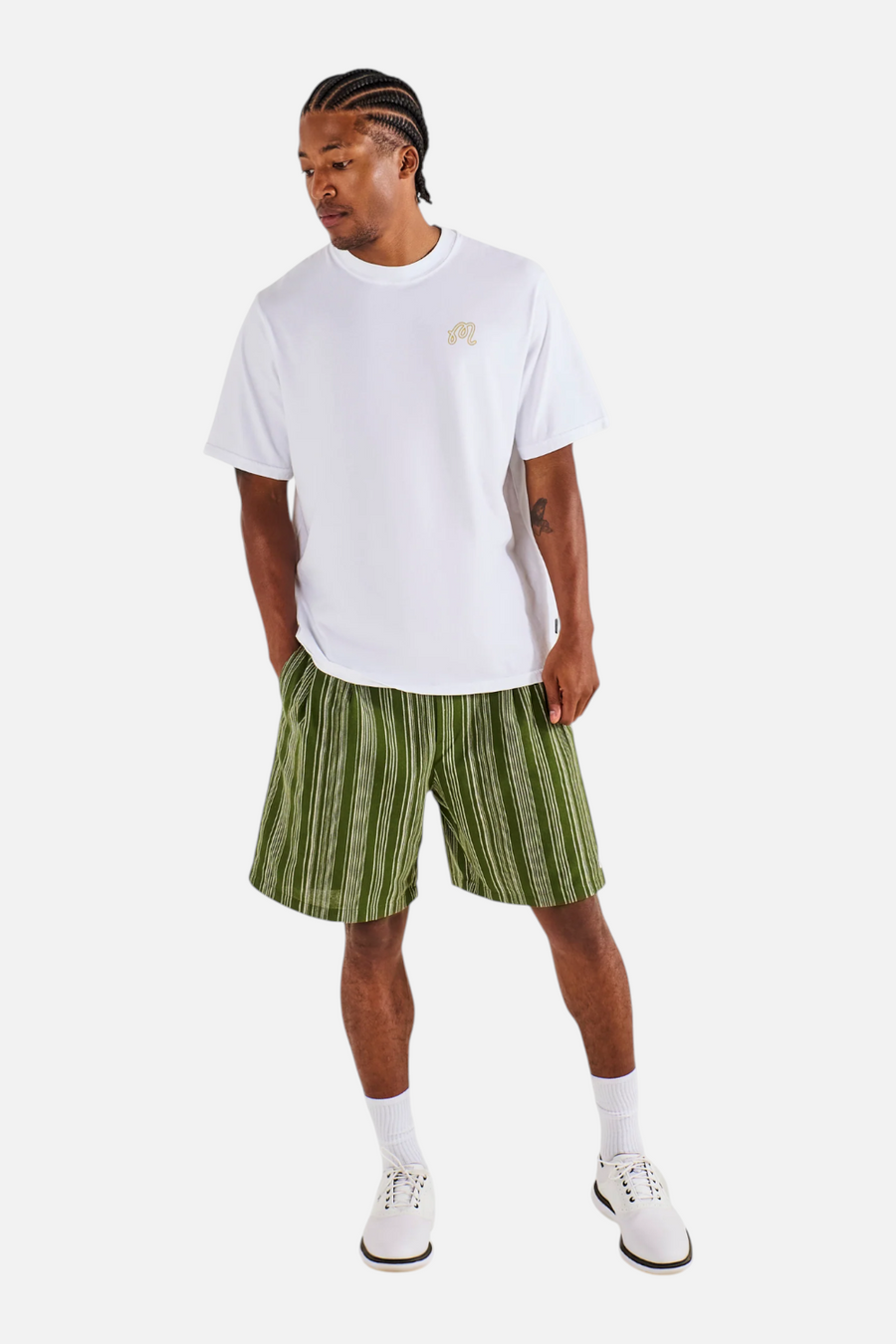 Malbon Golf Bermuda Trinity Tee in White – side view