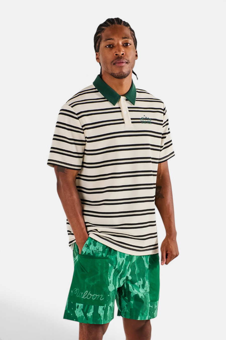 Malbon Golf Fairway Bass Club Polo in Ivory – front view