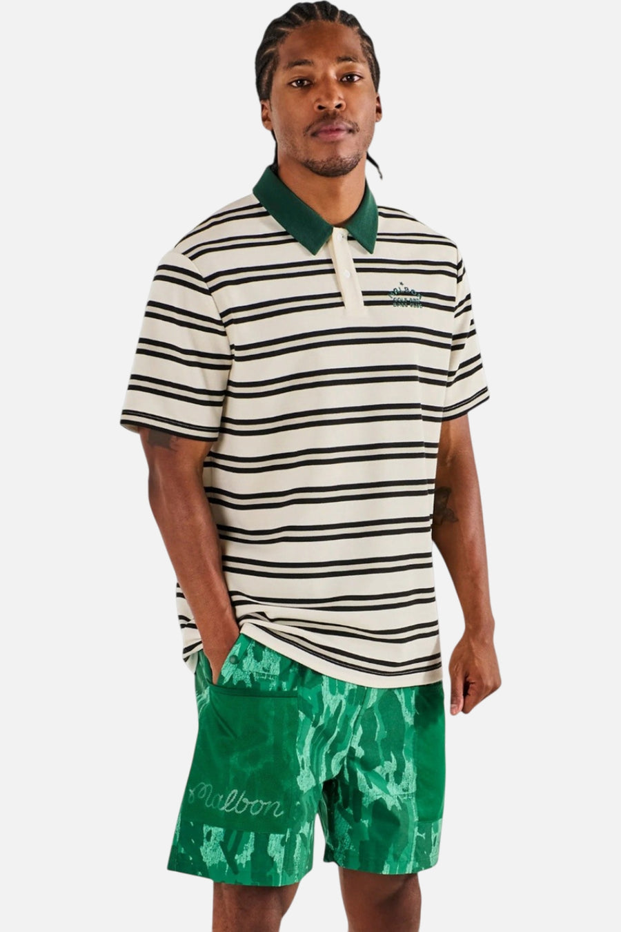 Malbon Golf Fairway Bass Club Polo in Ivory – on model