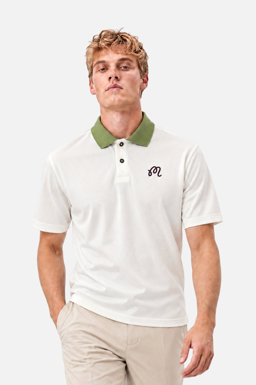 Malbon Golf Fairway Hex Polo in Ivory – front view