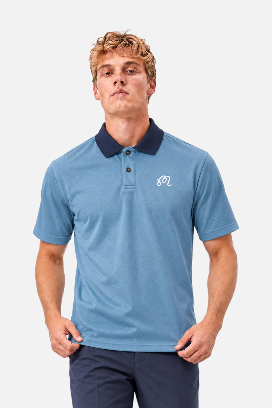 Malbon Golf Fairway Hex Polo in Slate – front view