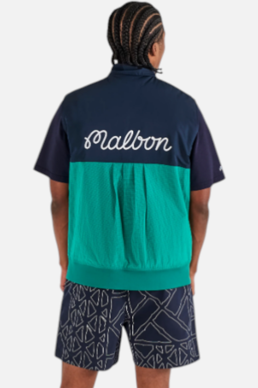 Malbon Golf Finca Vest in Black & Marine Green – back view