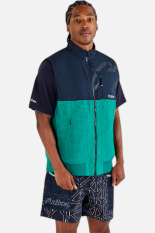 Malbon Golf Finca Vest in Black & Marine Green