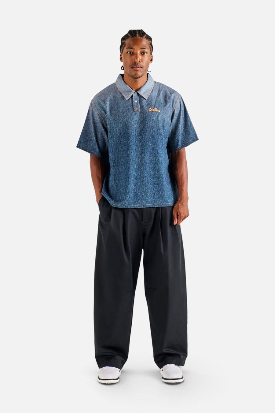 Malbon Golf Ironfade Polo in Dusty Navy – front view