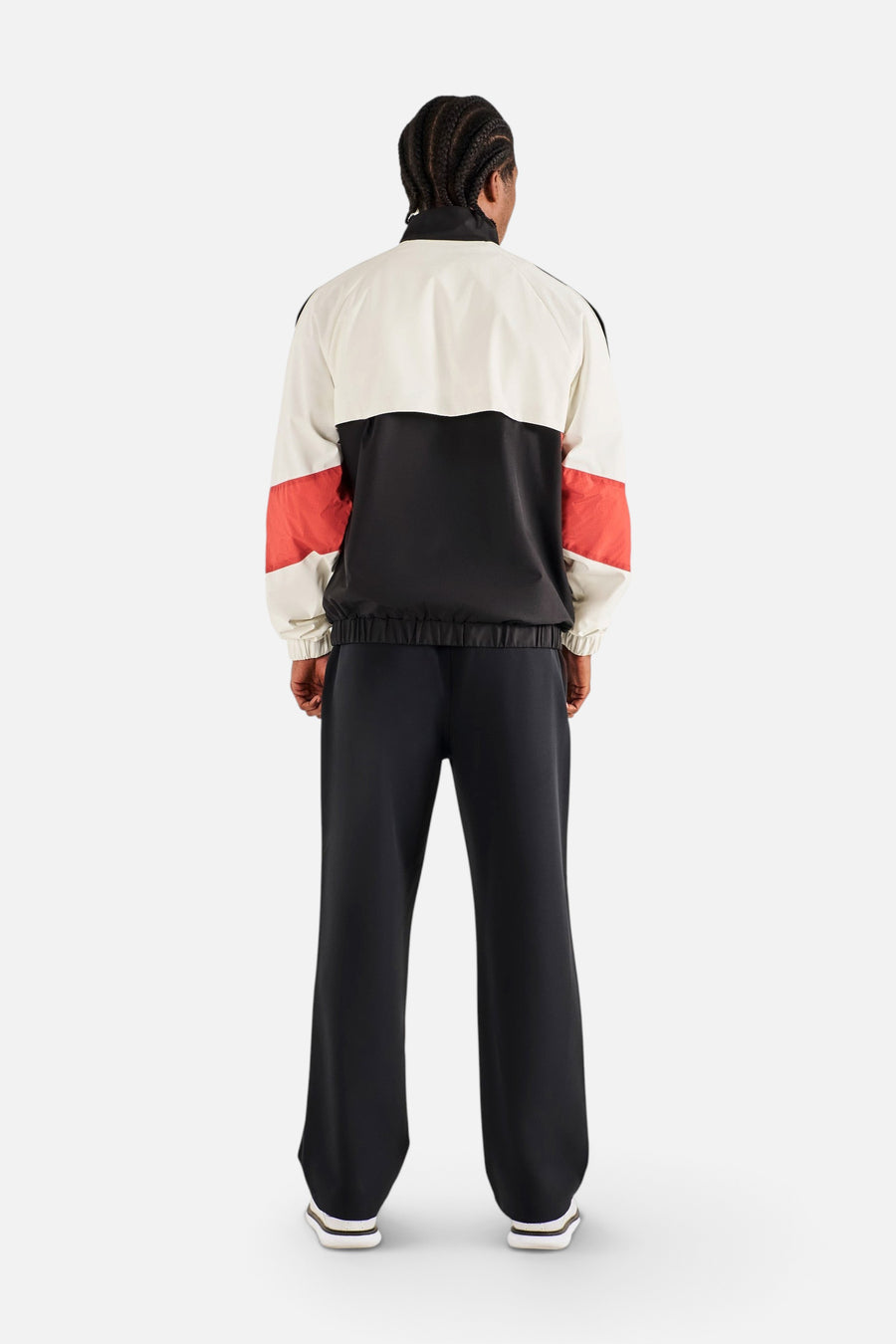 Malbon Golf Men's Axis Jacket in Crimson Red and Off White – back view