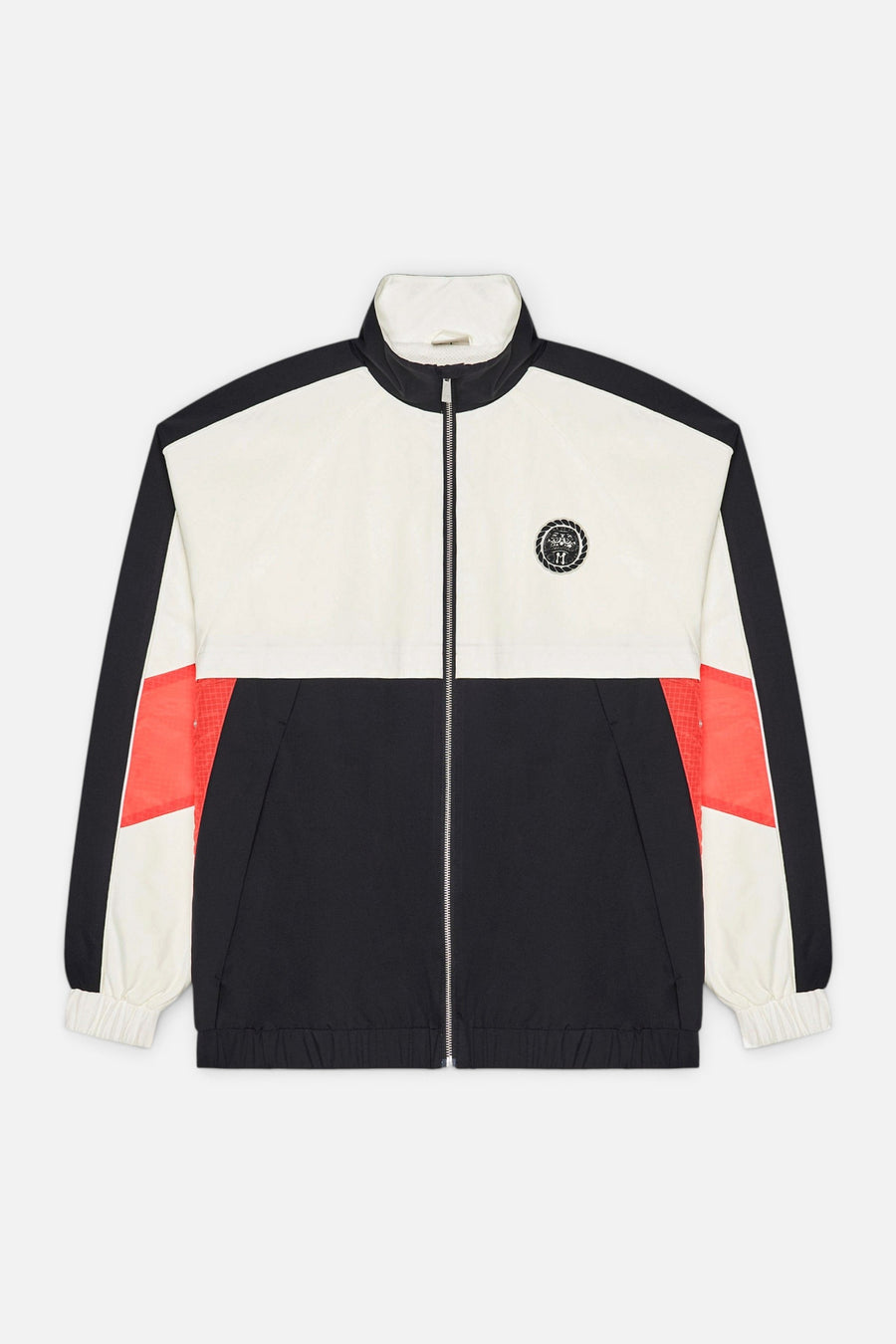 Malbon Golf Men's Axis Jacket in Crimson Red and Off White – front view
