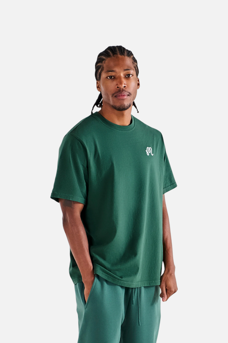 Malbon Golf Men's Bermuda Brumal Buckets Tee in Hunter Green – back view