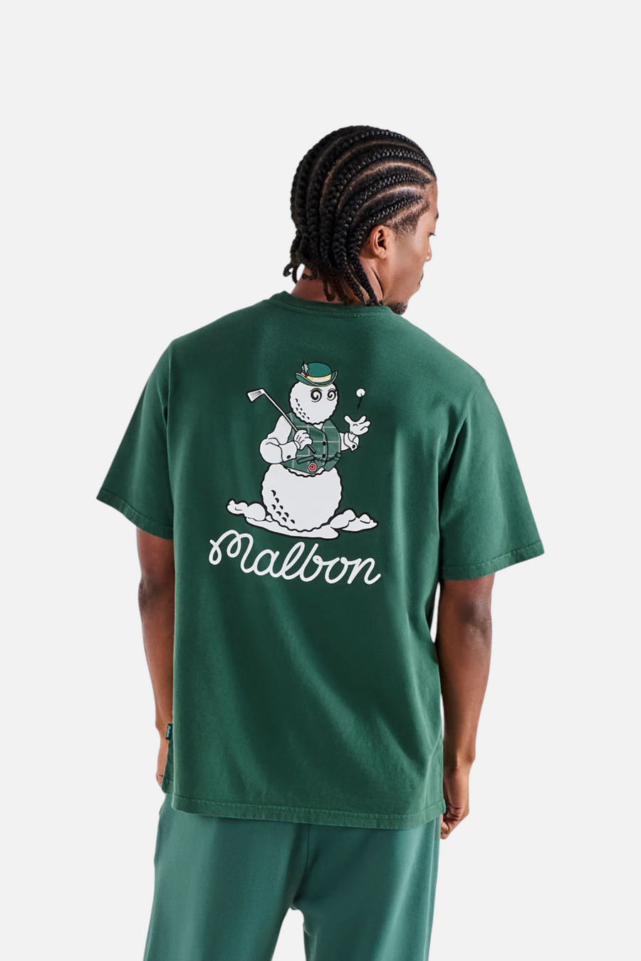 Malbon Golf Men's Bermuda Brumal Buckets Tee in Hunter Green – front view