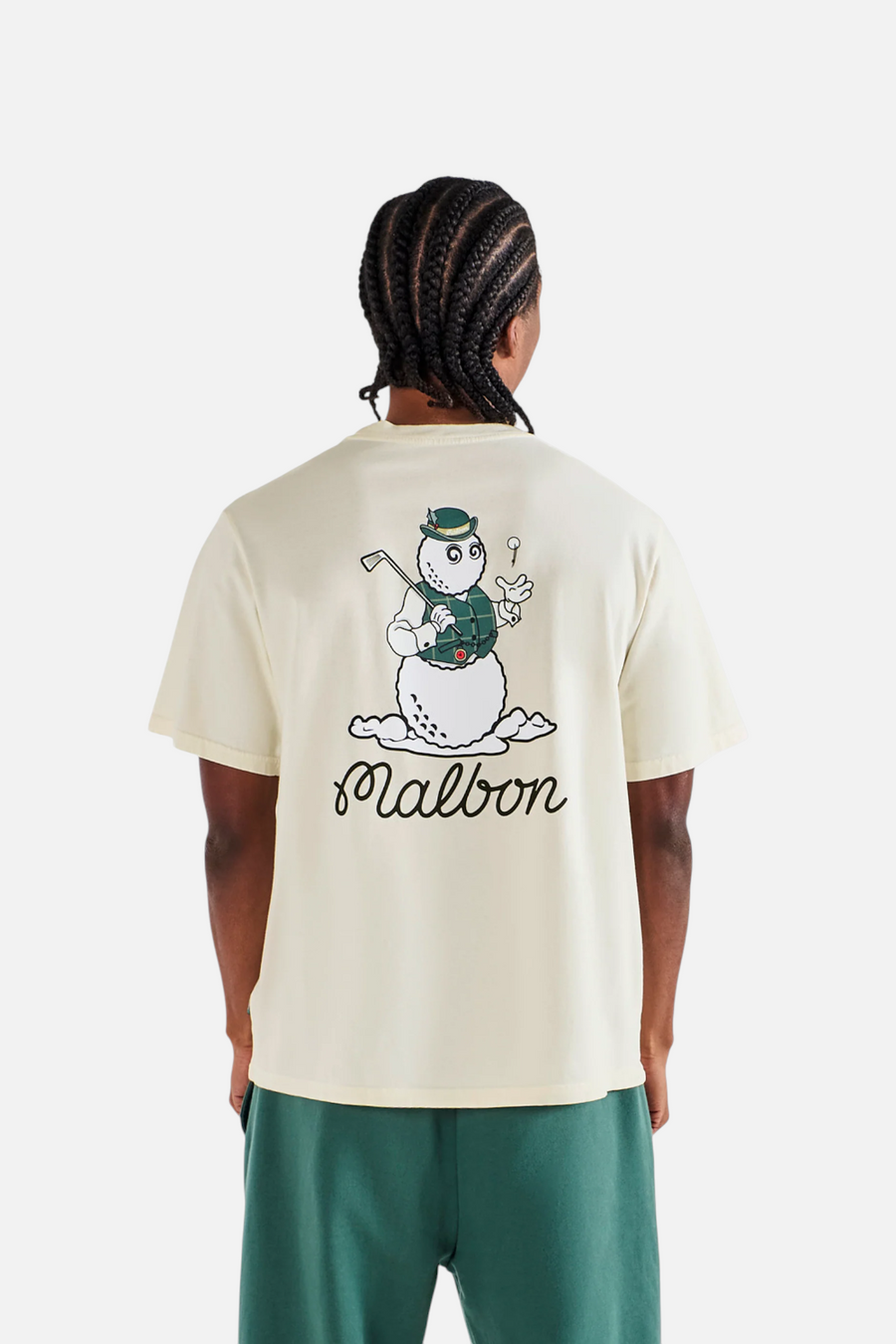 Malbon Golf Men's Bermuda Brumal Buckets Tee in Ivory – front view