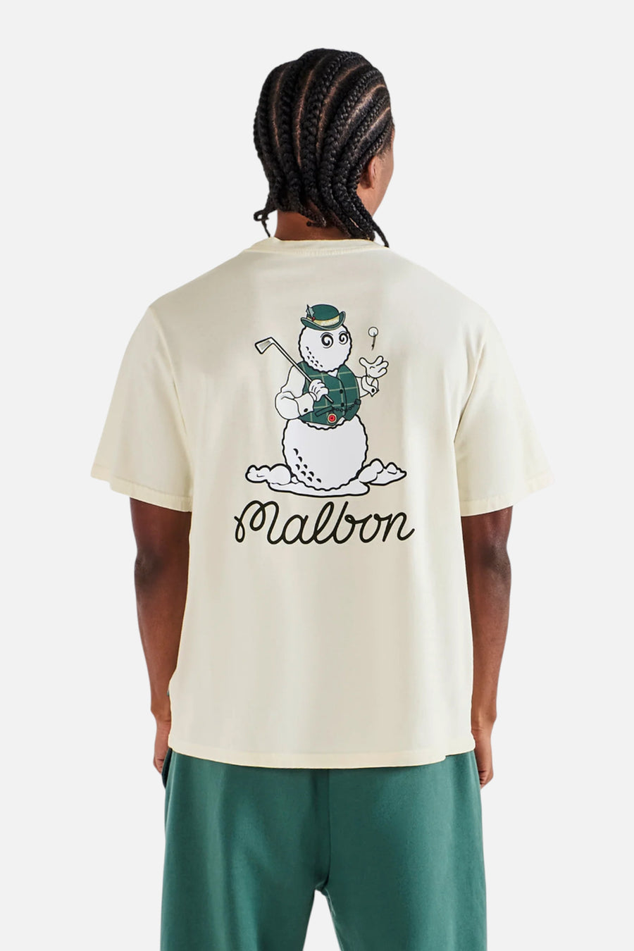 Malbon Golf Men's Bermuda Brumal Buckets Tee in Ivory – side view