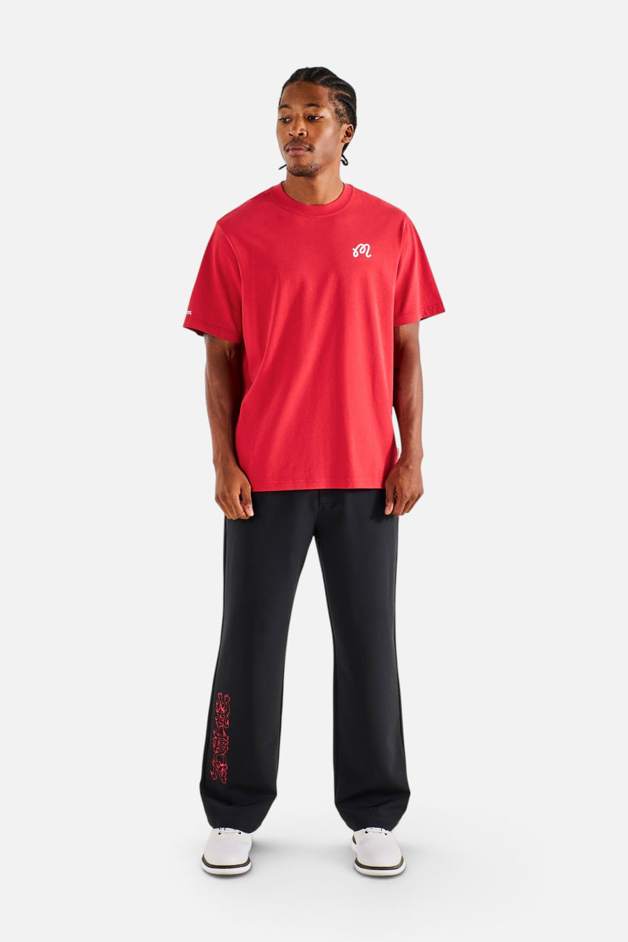 Malbon Golf Men's Bermuda Tee in Crimson Red – on model