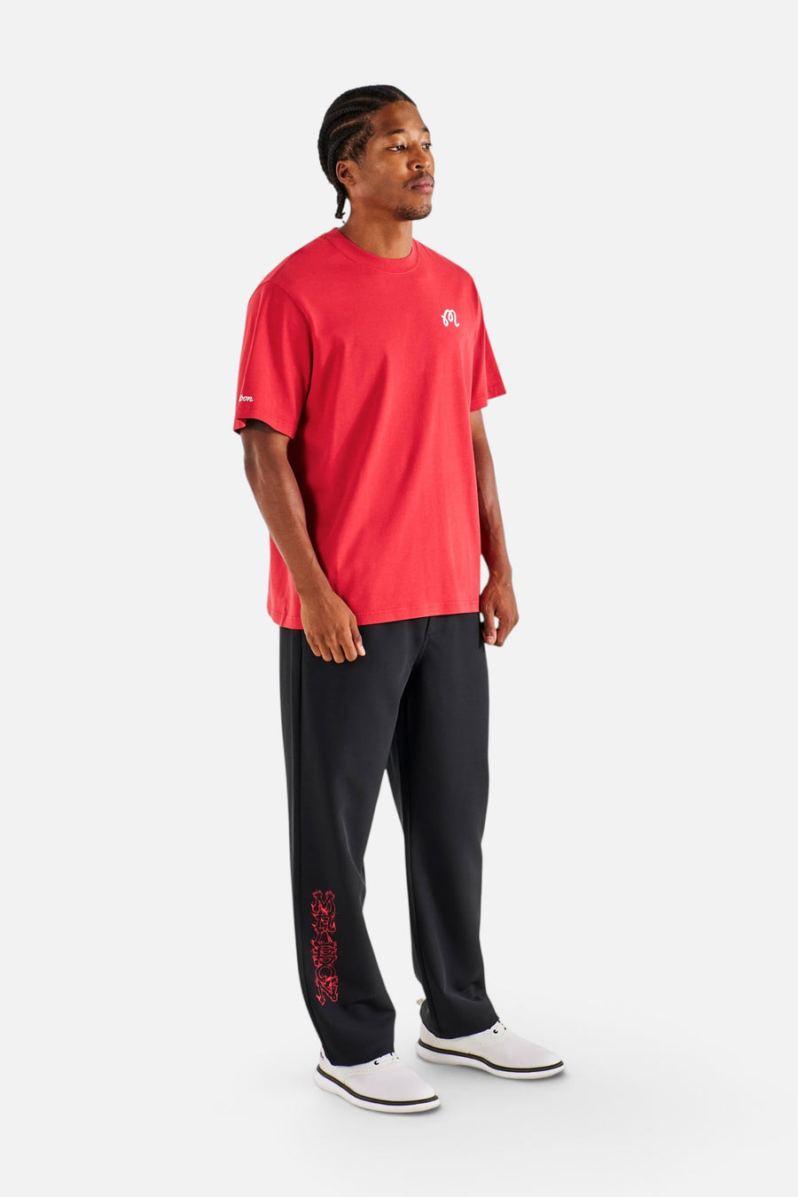 Malbon Golf Men's Bermuda Tee in Crimson Red – on model