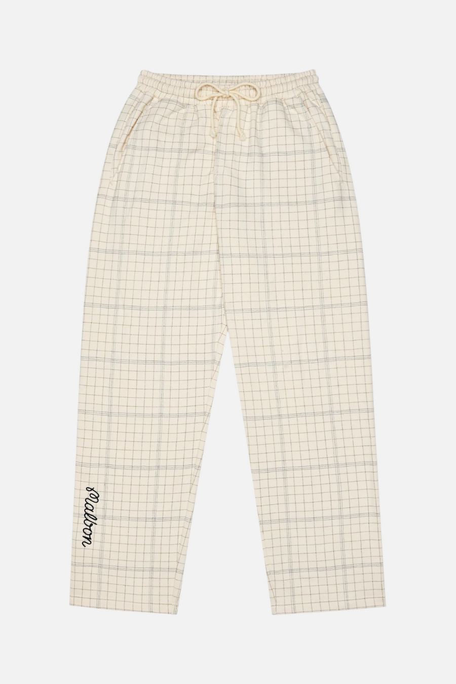 Malbon Golf Men's Bon Script Plaid Sweatpant in Ivory – back view