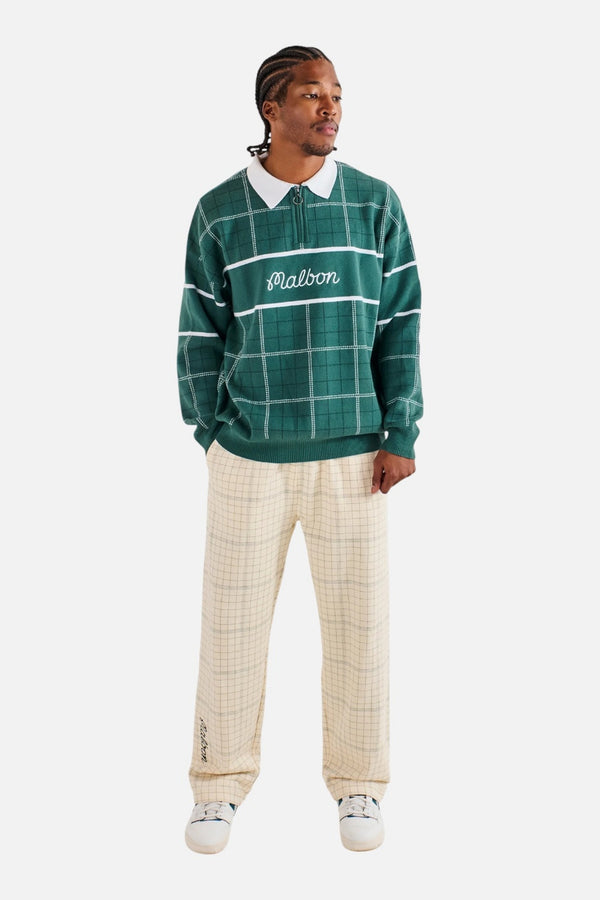 Malbon Golf Men's Bon Script Plaid Sweatpant in Ivory