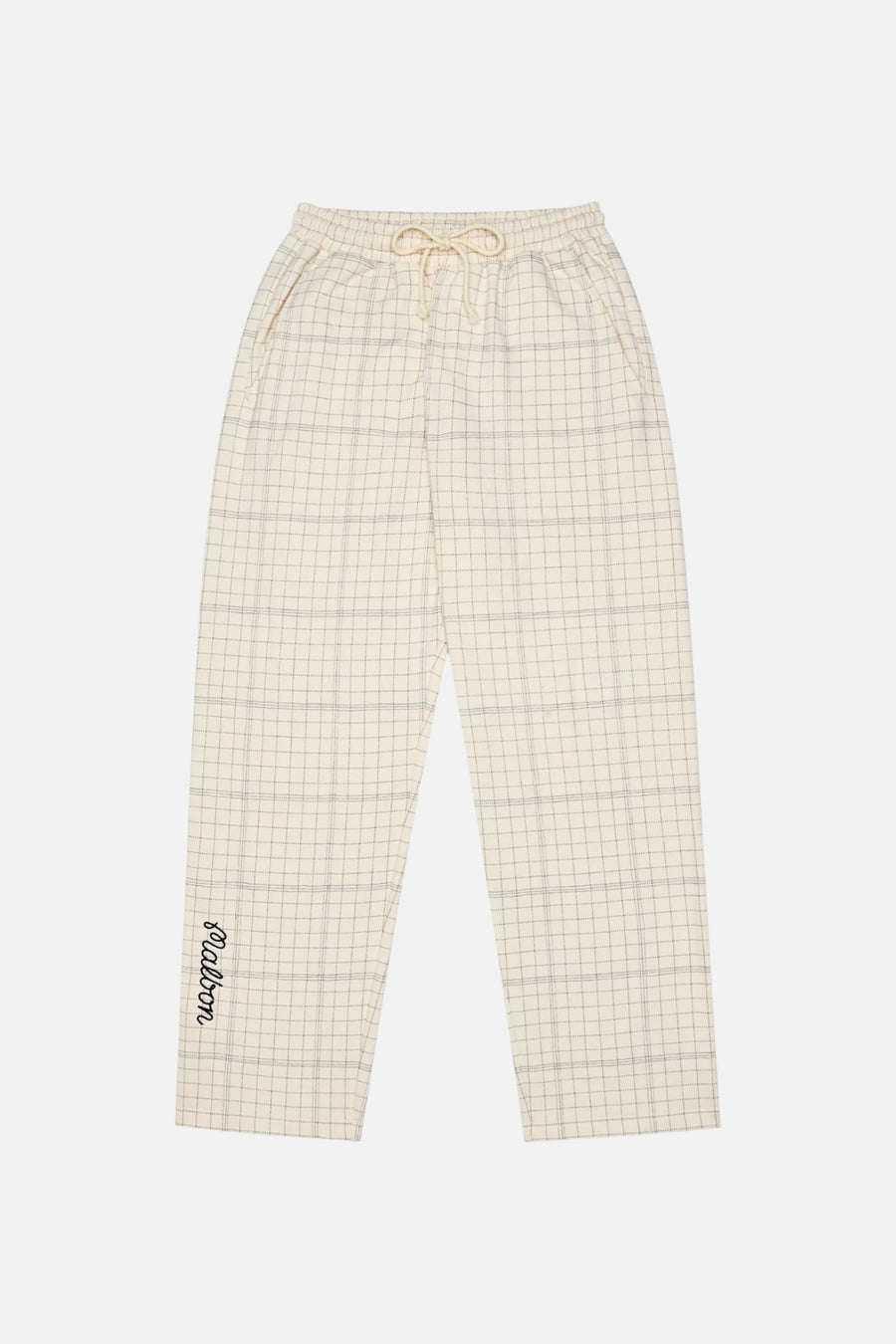 Malbon Golf Men's Bon Script Plaid Sweatpant in Ivory – front view
