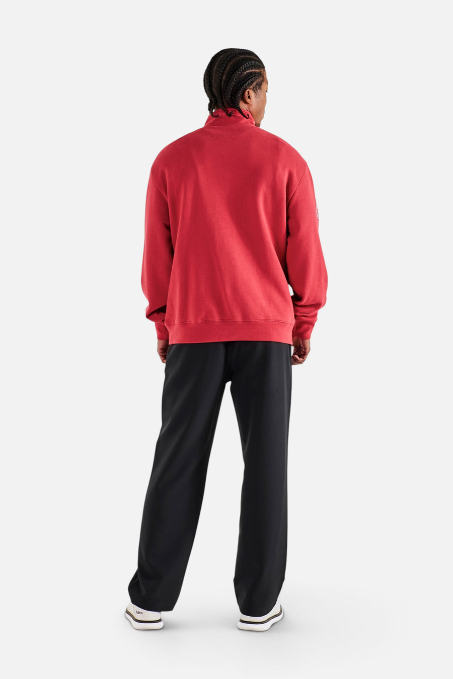 Malbon Golf Men's Collegiate Sweatshirt in Crimson Red – on model