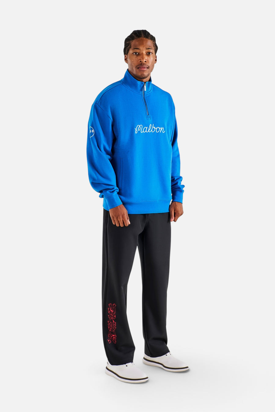 Malbon Golf Men's Collegiate Sweatshirt in Imperial Blue – on model