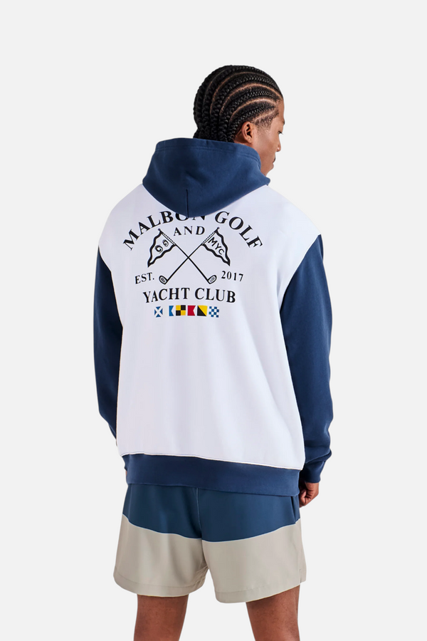 Malbon Golf Men's Fesque Deck Hand Hoodie in White and Navy