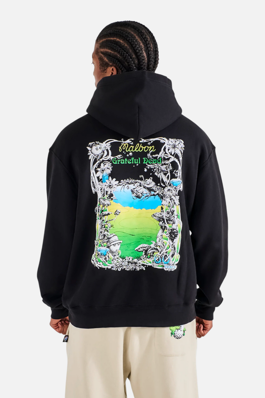 Malbon Golf Men's Grateful Dead Fesque Hoodie in Black – back view