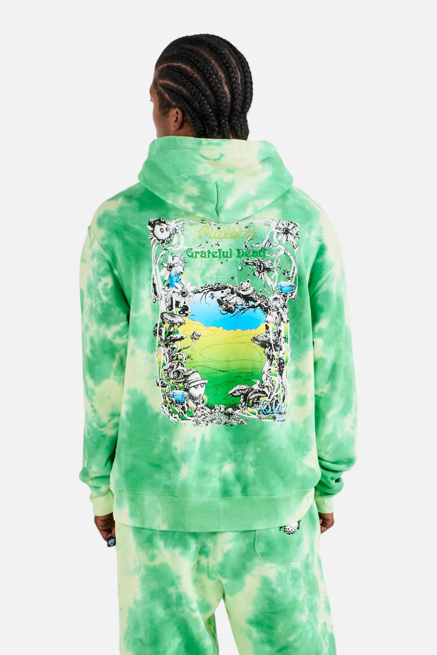 Malbon Golf Men's Grateful Dead Fesque Hoodie in Green Tie Dye – back view
