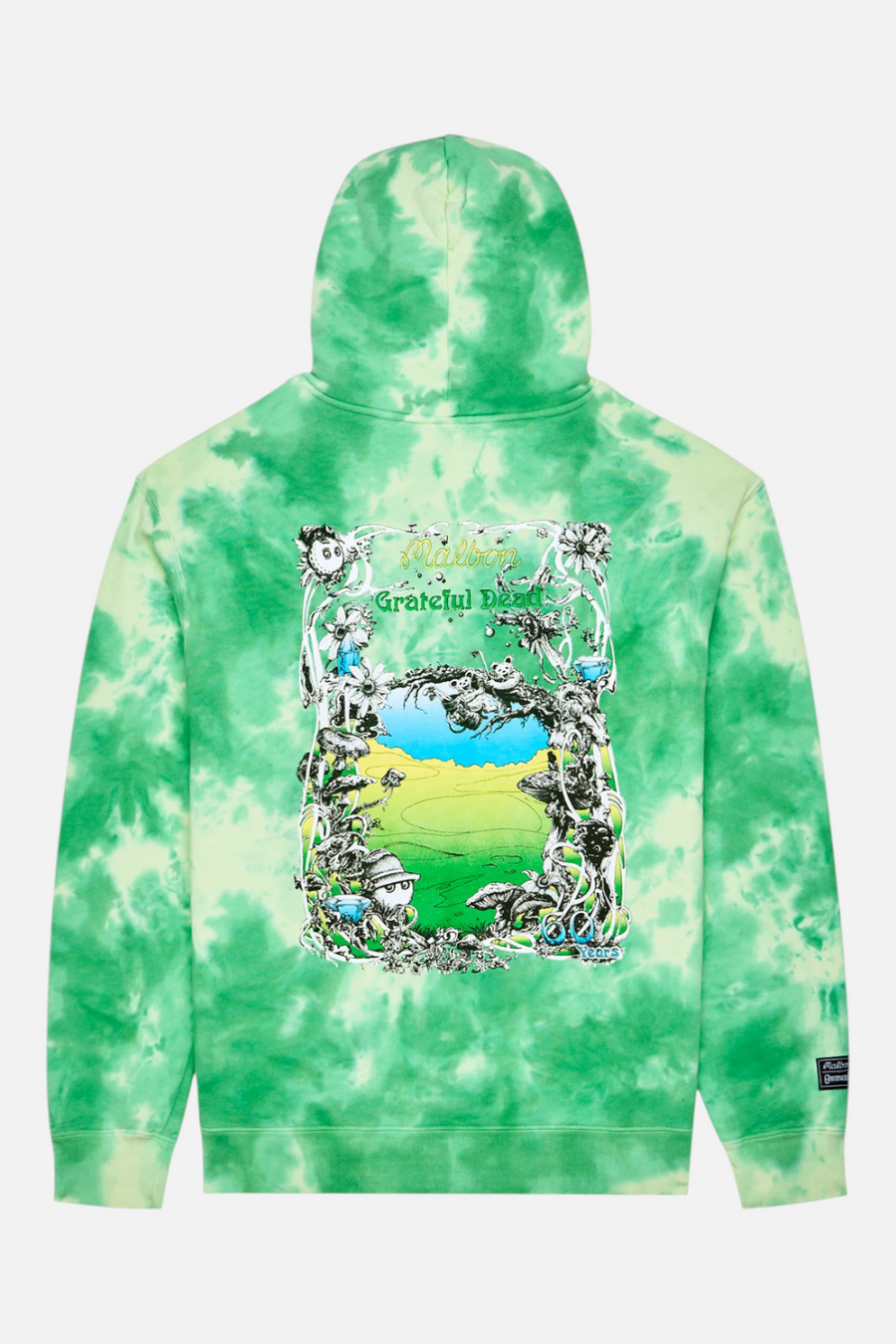 Malbon Golf Men's Grateful Dead Fesque Hoodie in Green Tie Dye – detail