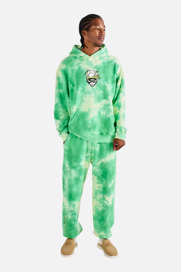 Malbon Golf Men's Grateful Dead Fesque Hoodie in Green Tie Dye