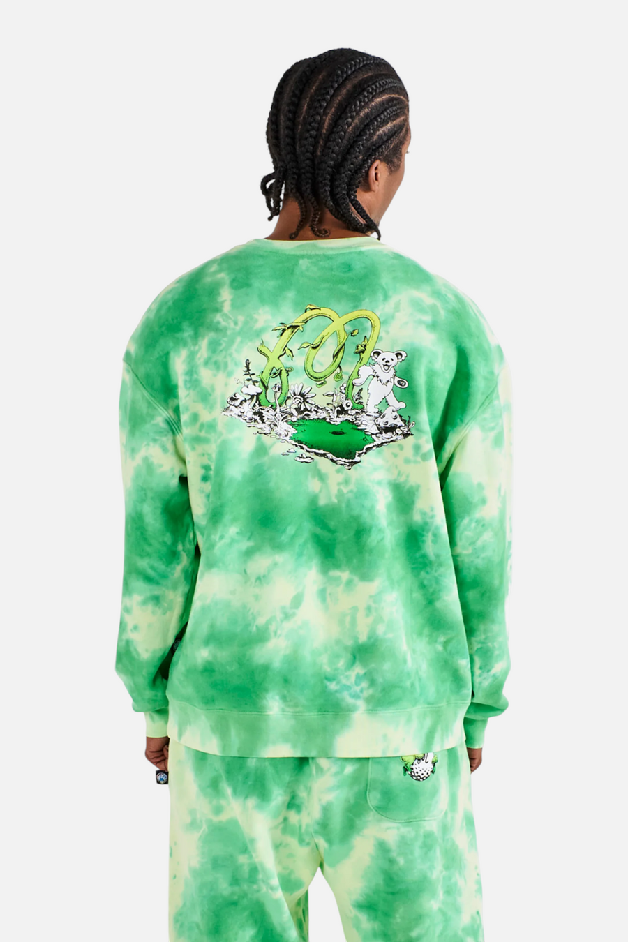 Malbon Golf Men's Grateful Dead Range Sweatshirt in Green Tie Dye – back view