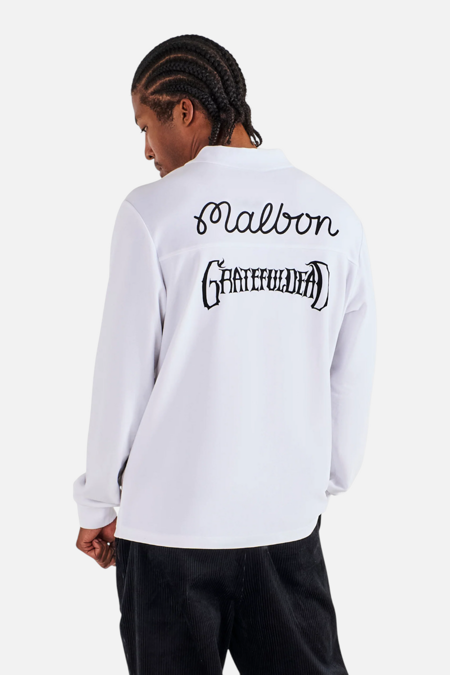 Malbon Golf Men's Grateful Dead Stealie Polo in White – back view