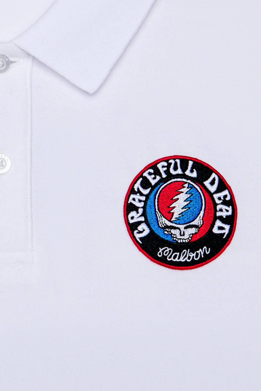Malbon Golf Men's Grateful Dead Stealie Polo in White – detail