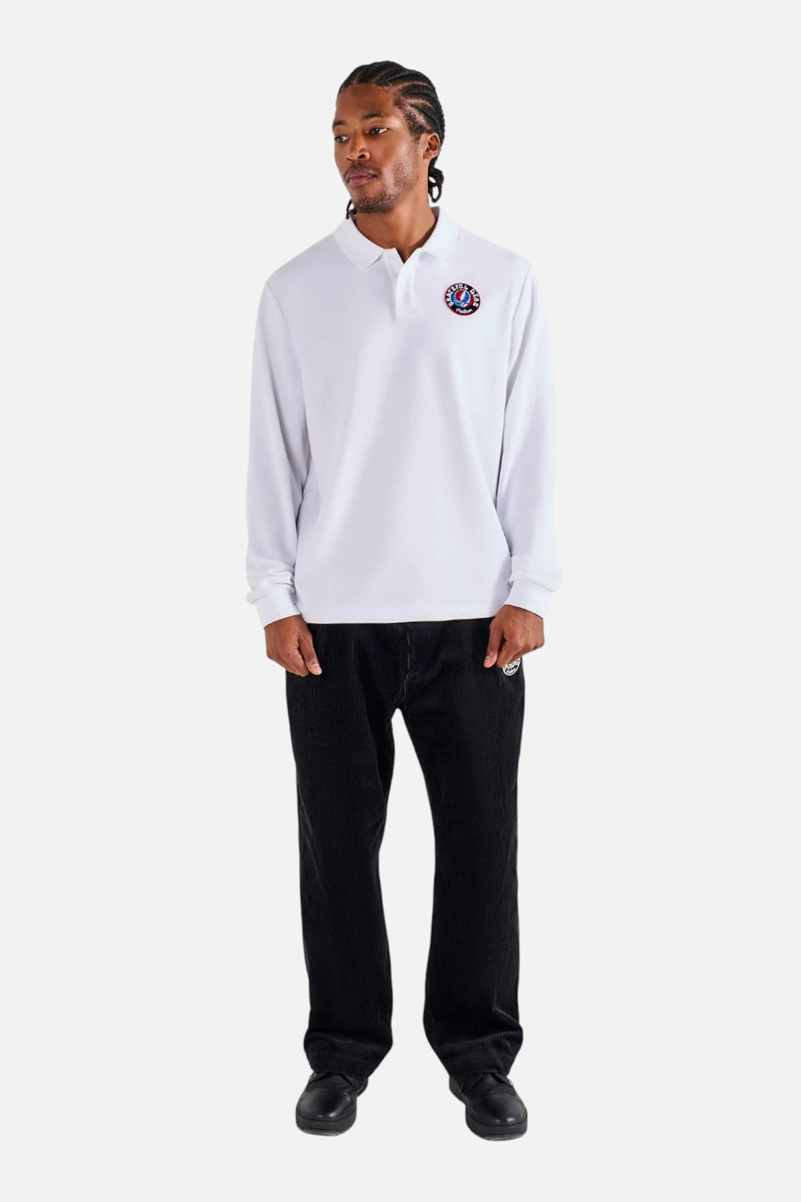 Malbon Golf Men's Grateful Dead Stealie Polo in White – on model