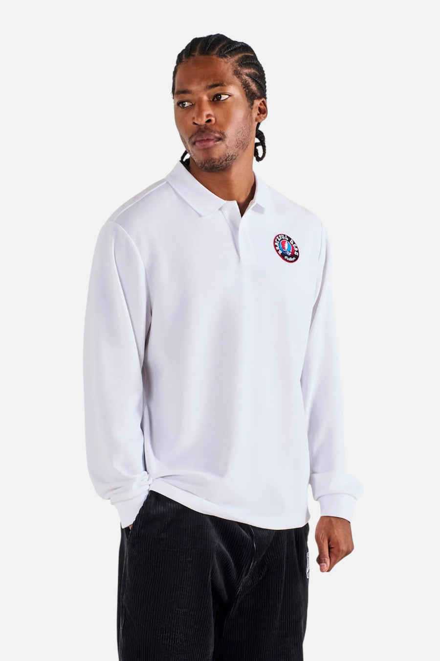 Malbon Golf Men's Grateful Dead Stealie Polo in White – on model