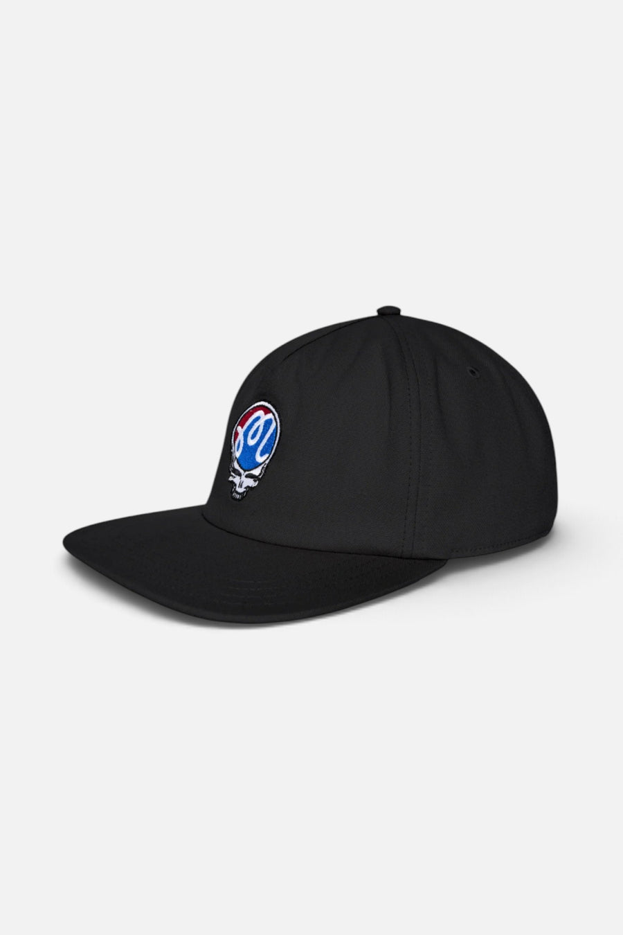 Malbon Golf Men's Grateful Dead Stealie Snapback in Black – three-quarter view
