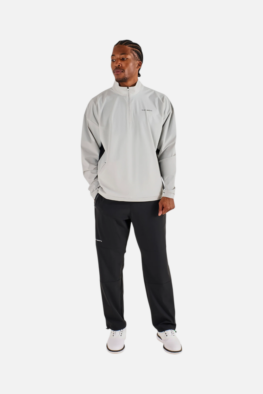 Malbon Golf Men's Performance 1/4 Zip Shell Pullover in Silver – front view