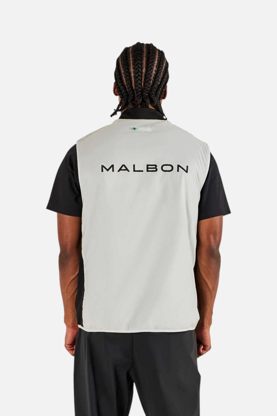 Malbon Golf Men's Performance Ribbed Panel Vest in Silver & Black – side view