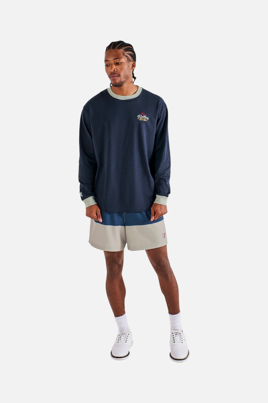 Malbon Golf Men's Port Ringer Tee in Navy – front view