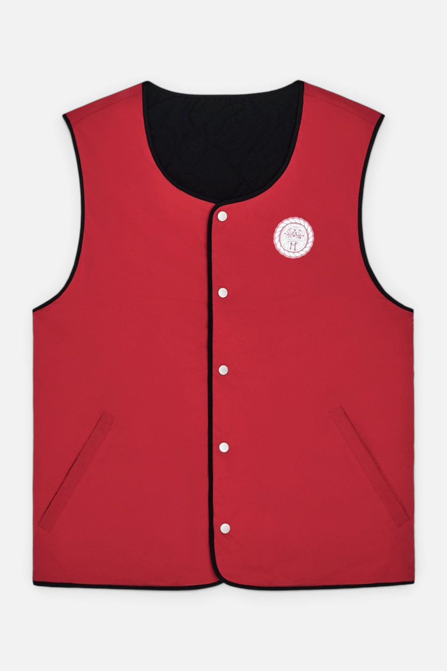 Malbon Golf Men's Swell Reversible Vest in Crimson Red and Black – front view
