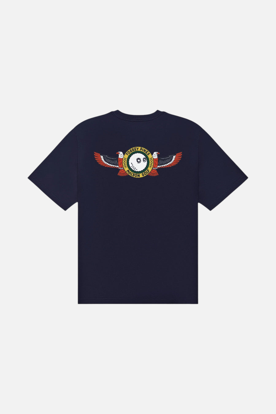 Malbon Golf Men's Torrey Pines Bermuda Eagle Tee in Bariton Blue – back view