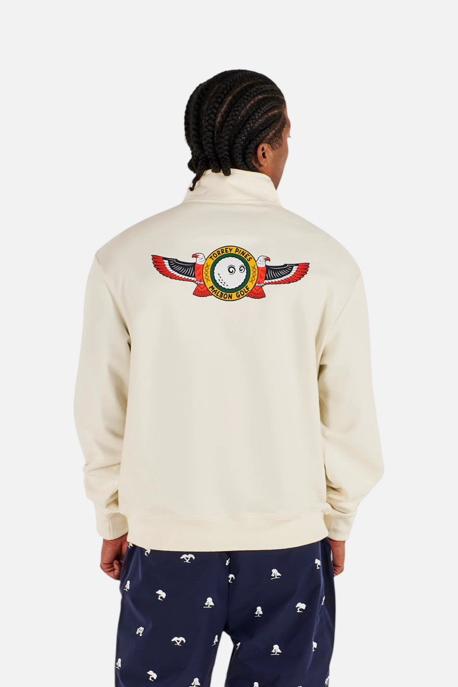 Malbon Golf Men's Torrey Pines Sweatshirt in Egret – side view