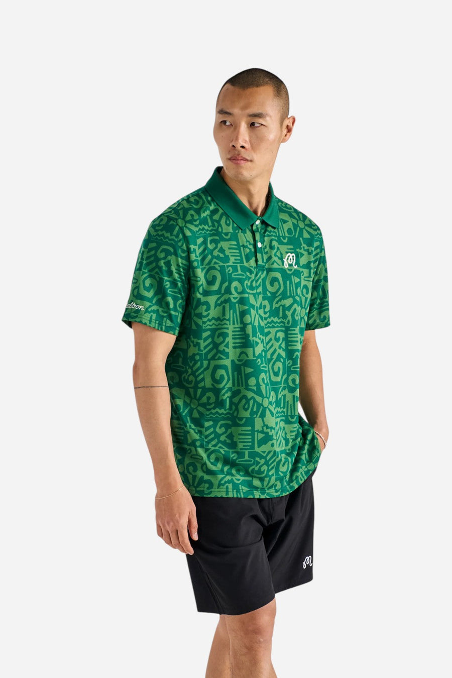 Malbon Golf Mezzo Performance Pique Printed Polo in Kelly Green – back view