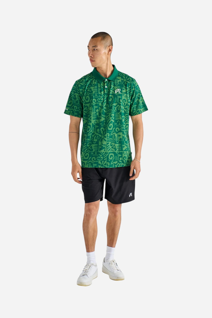 Malbon Golf Mezzo Performance Pique Printed Polo in Kelly Green – detail