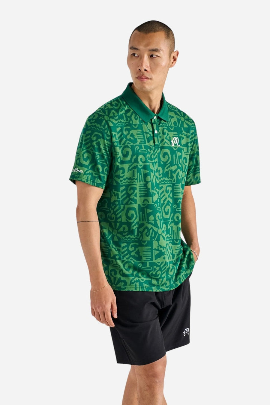 Malbon Golf Mezzo Performance Pique Printed Polo in Kelly Green – side view